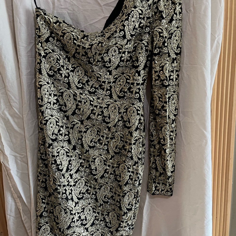 Nicole Miller Silver Black One Shoulder Bodycon Dress